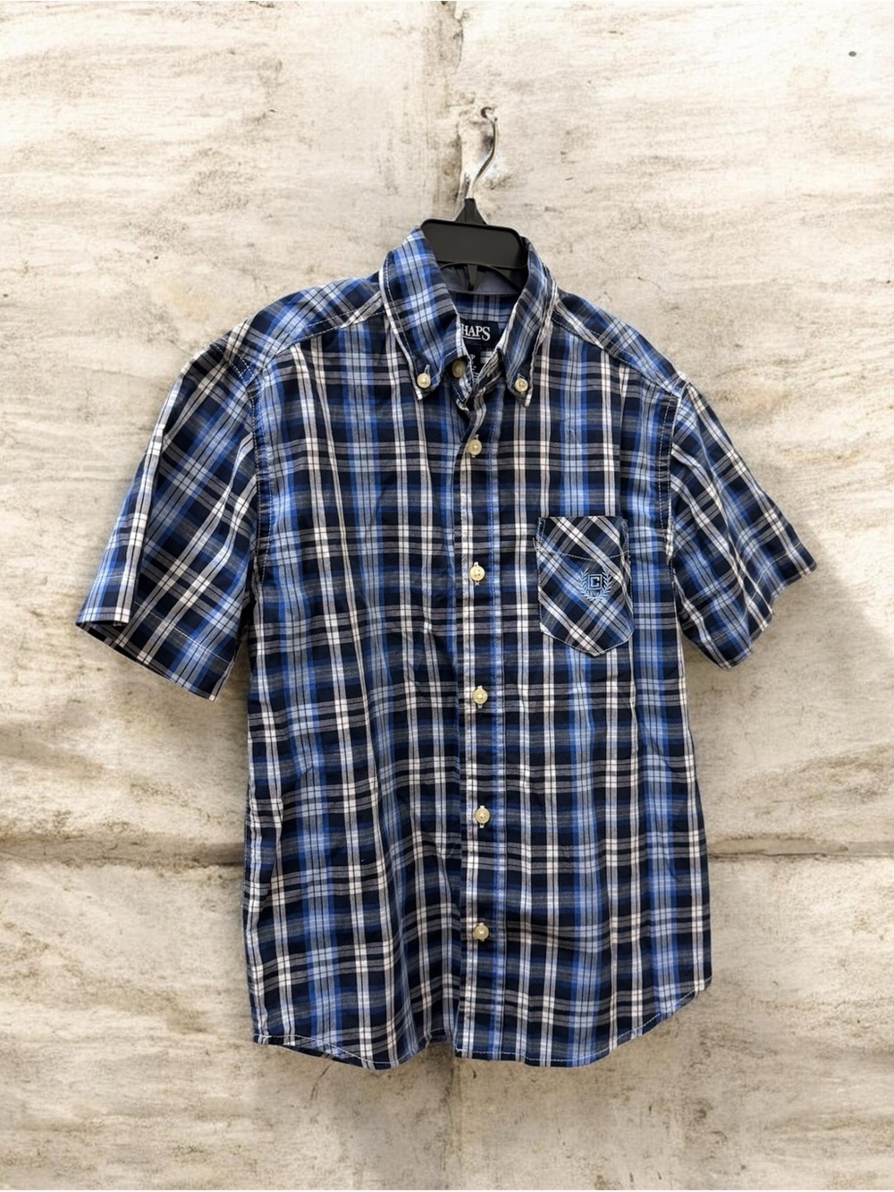 Chaps Men's Blue Plaid Short-Sleeve Button-Down Shirt